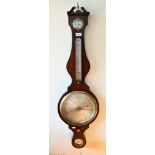 J Lione, London, a Victorian satinwood cased wheel barometer, with engraved silvered dial,
