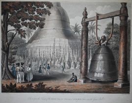 G Hunt after J Moore, a 19th century engraving 'Scene Upon the Terrace of the Great Dagon Pagoda