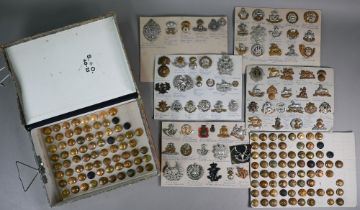 Approx 60 card-mounted Victorian and later British Military Infantry cap badges, a quantity of