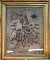 A large Georgian silk needlepoint of England and Wales, showing all the county boundaries,