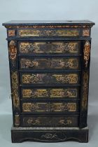 A 19th century French brass mounted and inlaid ebonised semainiere chest of seven drawers (