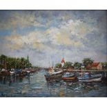 Ch Bourdaun - Harbour scene, Martiques, oil on canvas, signed lower left, 49 x 60 cm