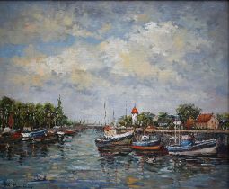 Ch Bourdaun - Harbour scene, Martiques, oil on canvas, signed lower left, 49 x 60 cm