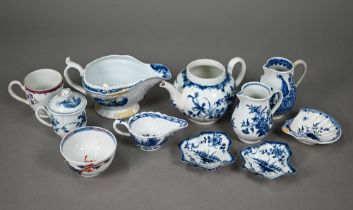 A collection of First Period Worcester/Caughley blue and white porcelain including teapot (lacks