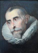Early 19th century Spanish school - Portrait of a gentleman in a ruff, oil on panel, 43 x 30 cm