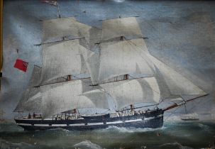 English school - Study of the two masted brig 'Vixen', oil on canvas, 39 x 55 cm, for restoration