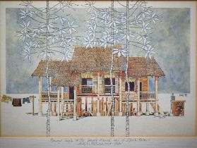 After Mohammed Zaki (b 1963) - Print 'Penring House with double hipped roof of Nipah Palm, 27 x 39