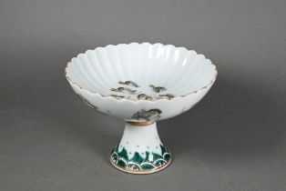 A 20th century Chinese floriform stem cup painted in polychrome enamels with bianco-sopra-bianco