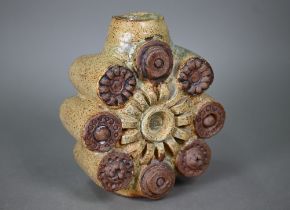 Bernard Rooke (b 1938) - An abstact design stoneware wheel-vase with roundels, 19.5 cm high ARR