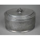 A Liberty & Co 'Tudric' planished pewter oval box and cover, no 01566, 14 cm long