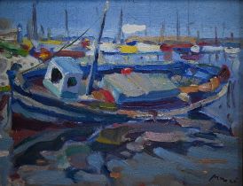 Rafael Monzo (b 1952) - Harbour view, oil on board, signed lower right, 21 x 27 cm ARR may be