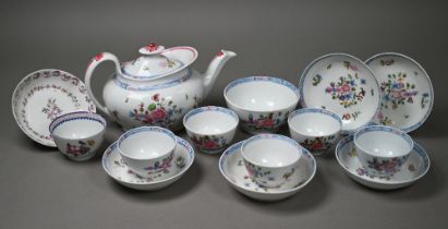 A Regency New Hall teapot painted with floral sprays, no 593 to/w five matching tea-bowls and six