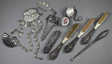 A Victorian silver fan-shaped pin-wheel Birmingham 1889 and a small scissors-case Birmingham 1899,