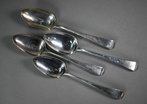 Two pairs of George III silver old English pattern tablespoons, London 1806/10, 8.5oz (one af)