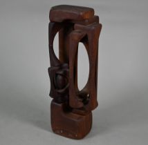 Brian Wilshire, abstract wood sculpture, carved from a single block, 34 cm high