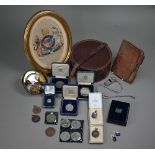 Various silver and other sports medallions, military badges, buttons, Metropolitan Police notebook