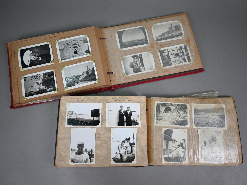 Two World War II albums of personal photographs depicting life aboard naval ships in the