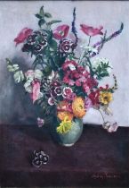 Audrey Johnson (1919-2005) - Still life study with flowers, oil on canvas, signed lower right, 65