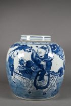 A 19th century Chinese blue and white ginger jar and cover, painted in rich tones of underglaze blue