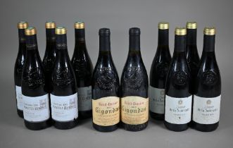 Twelve bottles of red wine - five bottles of Chateau des Hautes Robes, Vacqueyras, France, 2010; two