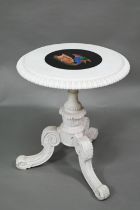 An antique Italian pietra-dura and marble top tripod occasional table depicting a parrot, 45 cm dia.