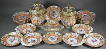 A 19th century 'Church Gresley' pattern ice cream service with Sevres mark, painted with floral