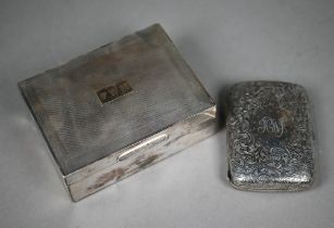 A late Victorian engraved silver cigarette case, Birmingham 1897, to/w an engine-turned cigarette