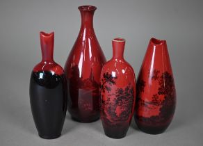 A Royal Doulton Flambe vase printed with landscape, 20.5 cm to/w a Rouge et Noir 1603 vase, 18 cm, a