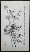 Xu LinCun (1913 - 2005) A Chinese Bamboo study, pen and ink on paper with calligraphic inscription