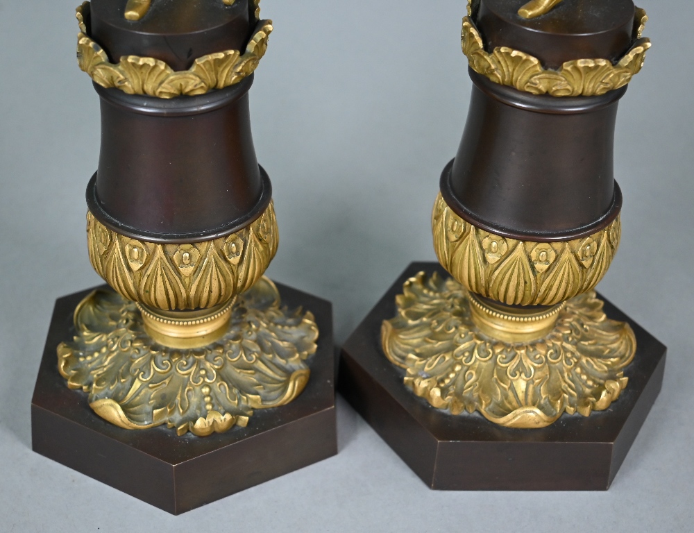 A pair of continental bronzed and ormolu four-sconce candelabra with figural pillars, 59 cm high o/a - Image 3 of 4