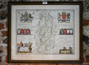 A 17th century county map engraving by Johannes Blaeu, Nottinghamshire, 39 x 50.5 cm, framed with