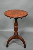 A 19th century pollard oak tripod kettle table, the circular top with reeded edge raised on a ring