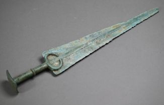 A Bronze Age short sword (possibly Marlik), the tapering blade with raised midrib, penannular