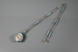 C Bucherer, a small Swiss silver and turquoise and floral enamel cased ladies fob watch, 23 mm,