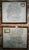 Two 17th century county map engravings by Robert Morden, Hampshire and Wiltshire, 35 x 41 cm, framed
