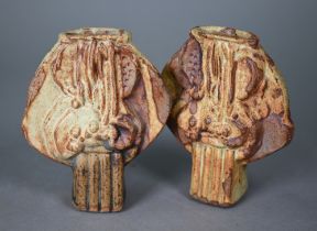 Bernard Rooke (b 1938) - A pair of stoneware small vases of abstract form, 12.5 cm  ARR may be