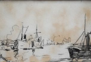 Frank Boggs (1855-1926) - Shipping sketch in pencil, signed lower left,7.5 x 11 cm