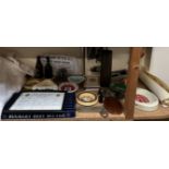 Assorted breweriana including a pump handle, ashtrays, bottles together with a shell case,