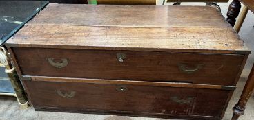 A 19th century campaign chest base section comprising two long drawers with recessed handles, 51.