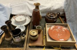 A Japanese folk art dish together with a Julian Stair vase, a Kyusu bachelor tea set,