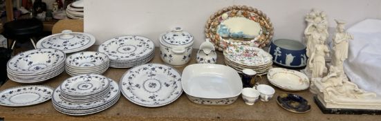 A Royal Doulton Yorktown pattern part dinner set together with resin classical figures,