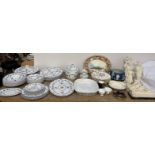 A Royal Doulton Yorktown pattern part dinner set together with resin classical figures,