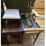 An oak occasional table together with a foot stool,