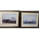 A pair of large decorative prints of beach scenes