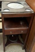 A George III mahogany washstand, of square form with replacement marble top,