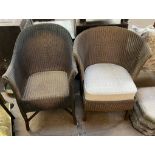 Two Lloyd Loom gold painted arm chairs