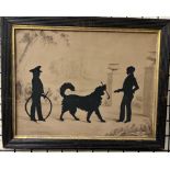 Aug Edouart Silhouette of two boys and a dog Signed and dated 1830 33 x 43cm