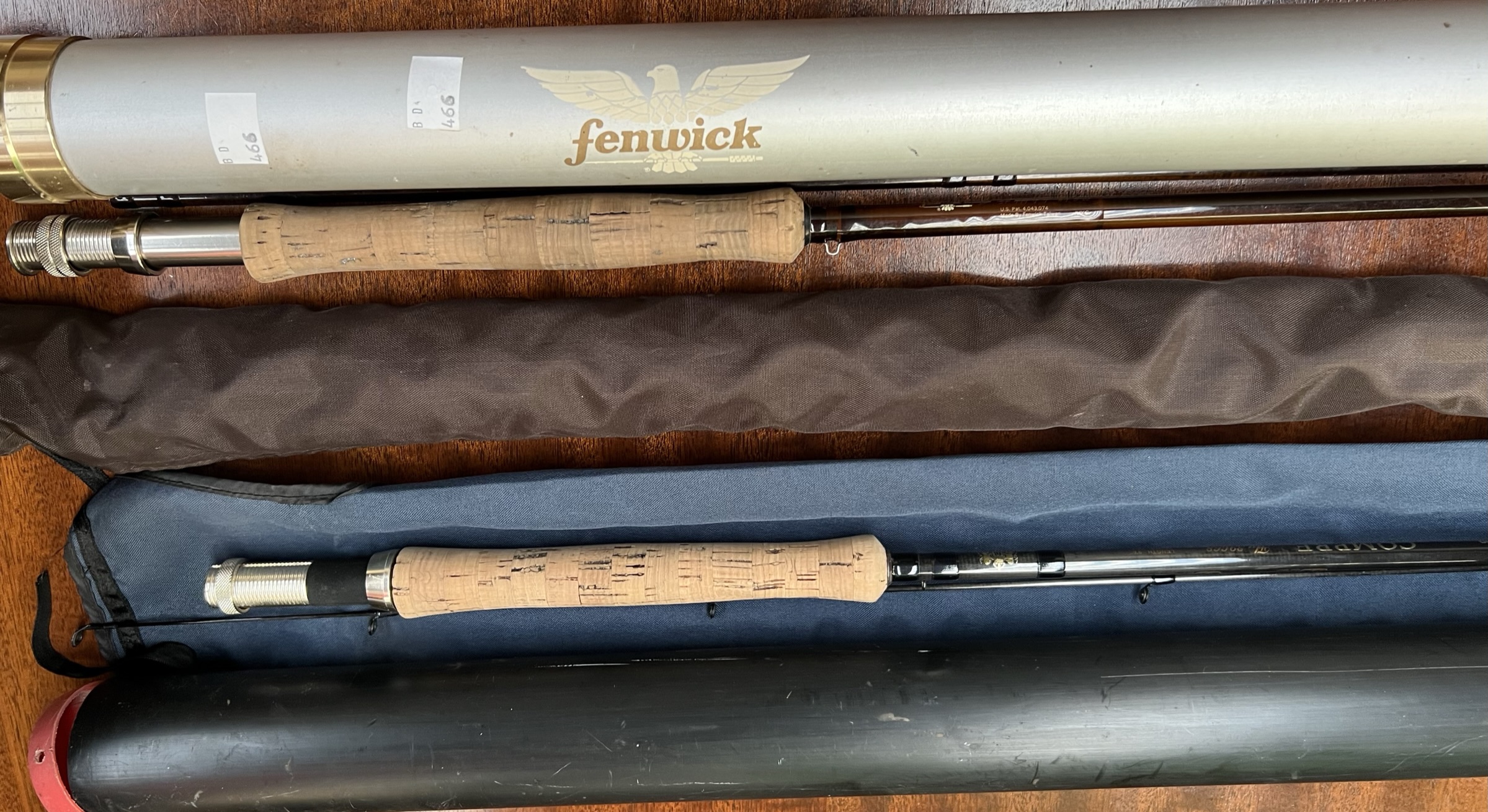 A Fenwick Iron Feather IF 999 9'9" fly fishing rod with cover and metal tube together with a - Image 2 of 4