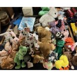 A collection of Ty beanie babies and other toys