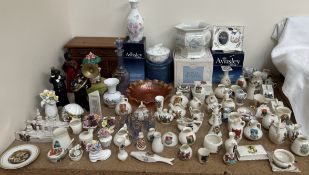A large collection of crested wares including Goss, Arcadian,